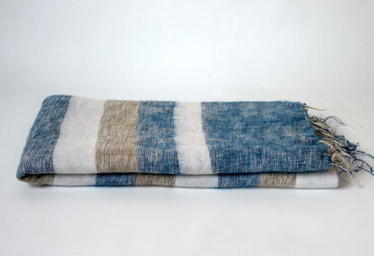 Yak Wool Shawl Stripe Blue White Color