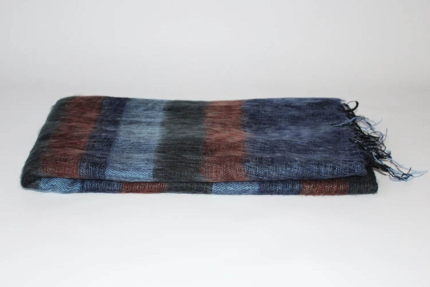 Yak Wool Shawl Stripe Blue Grey Color